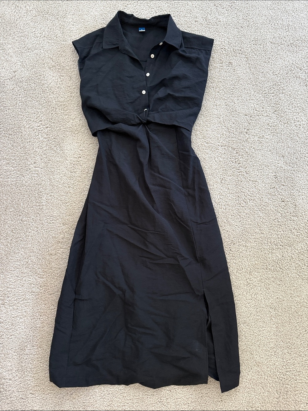 Black Sleeveless Tie-Waist Shirt Dress
